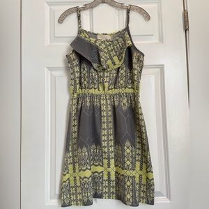 Gray and Yellow Patterned Adjustable Strap Dress